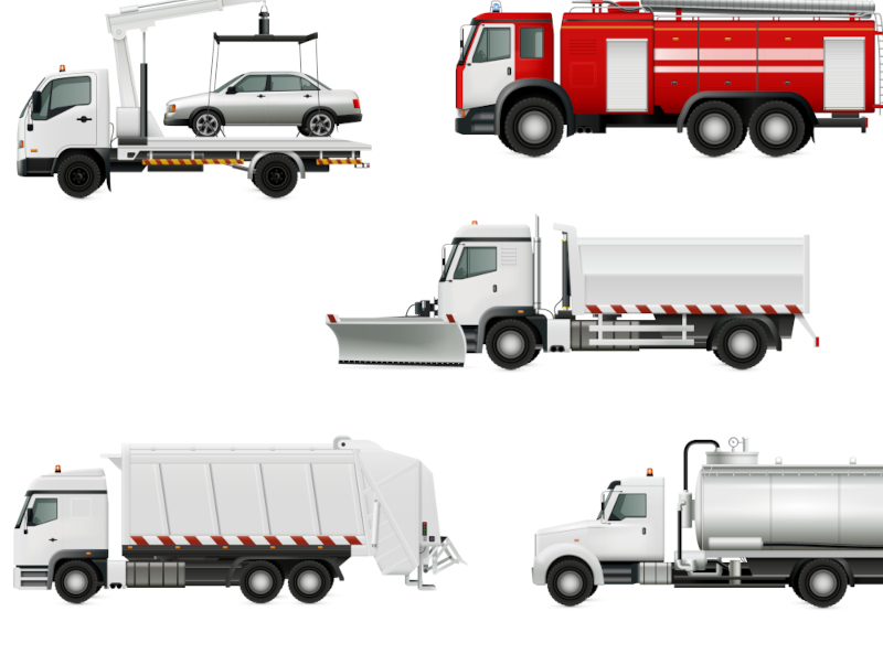 Vector red truck delivers flammable oil in tank. Background with vehicle, green trees and sky with clouds. Transport with cistern of liquid gasoline, fuel on the road. Industrial lorry with petroleum.